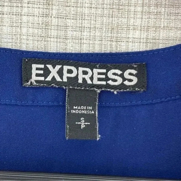 Express 3/4 Sleeve 1/2 zip blue chiffon Blouse women's SP 8727/b - Picture 5 of 9